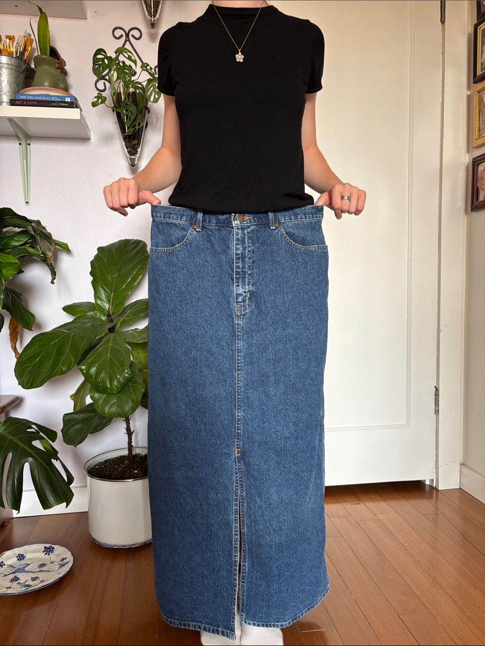 Eddie Bauer Blue Denim High-Waist Maxi Skirt